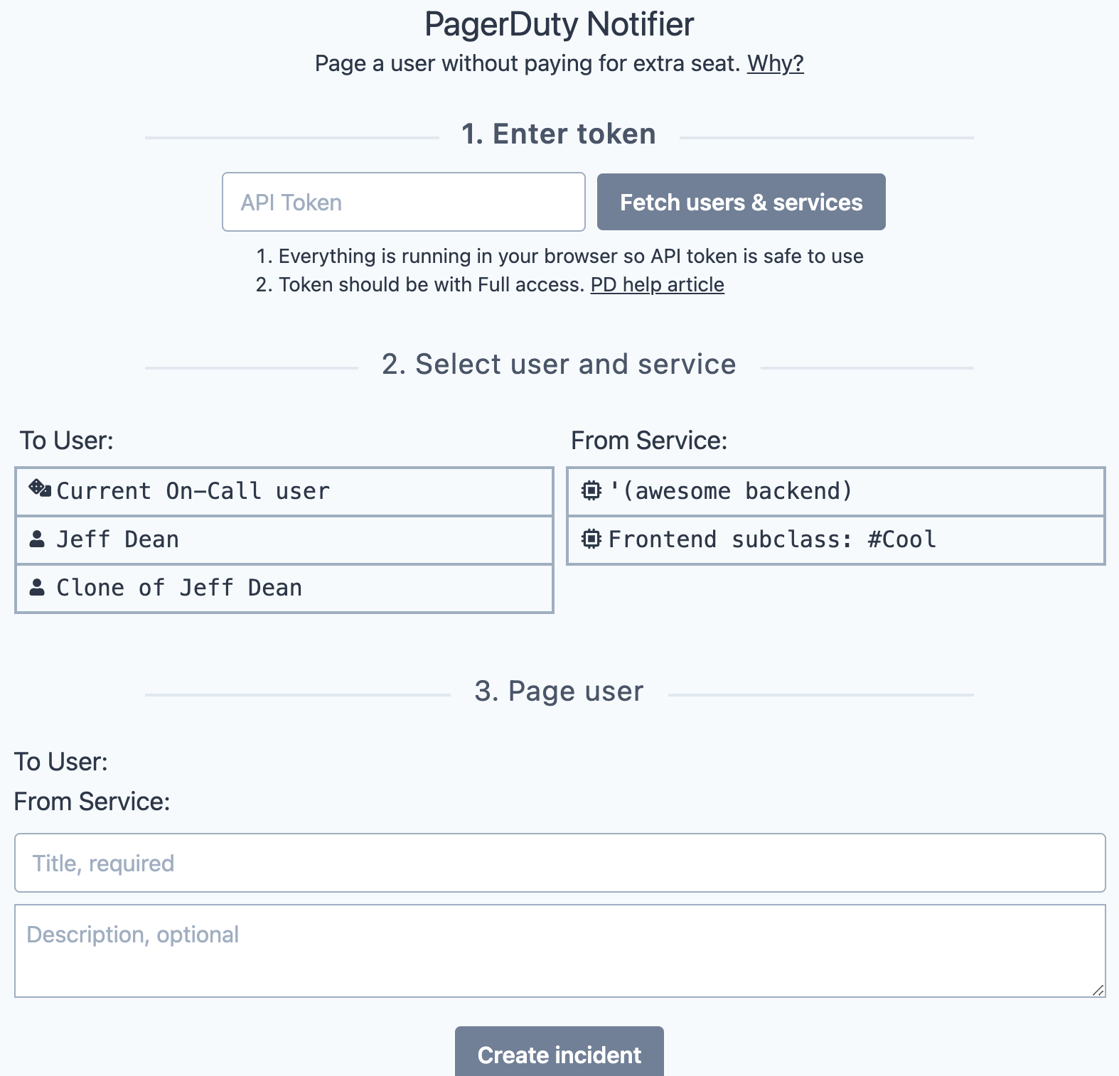 notify pagerduty users with api key only